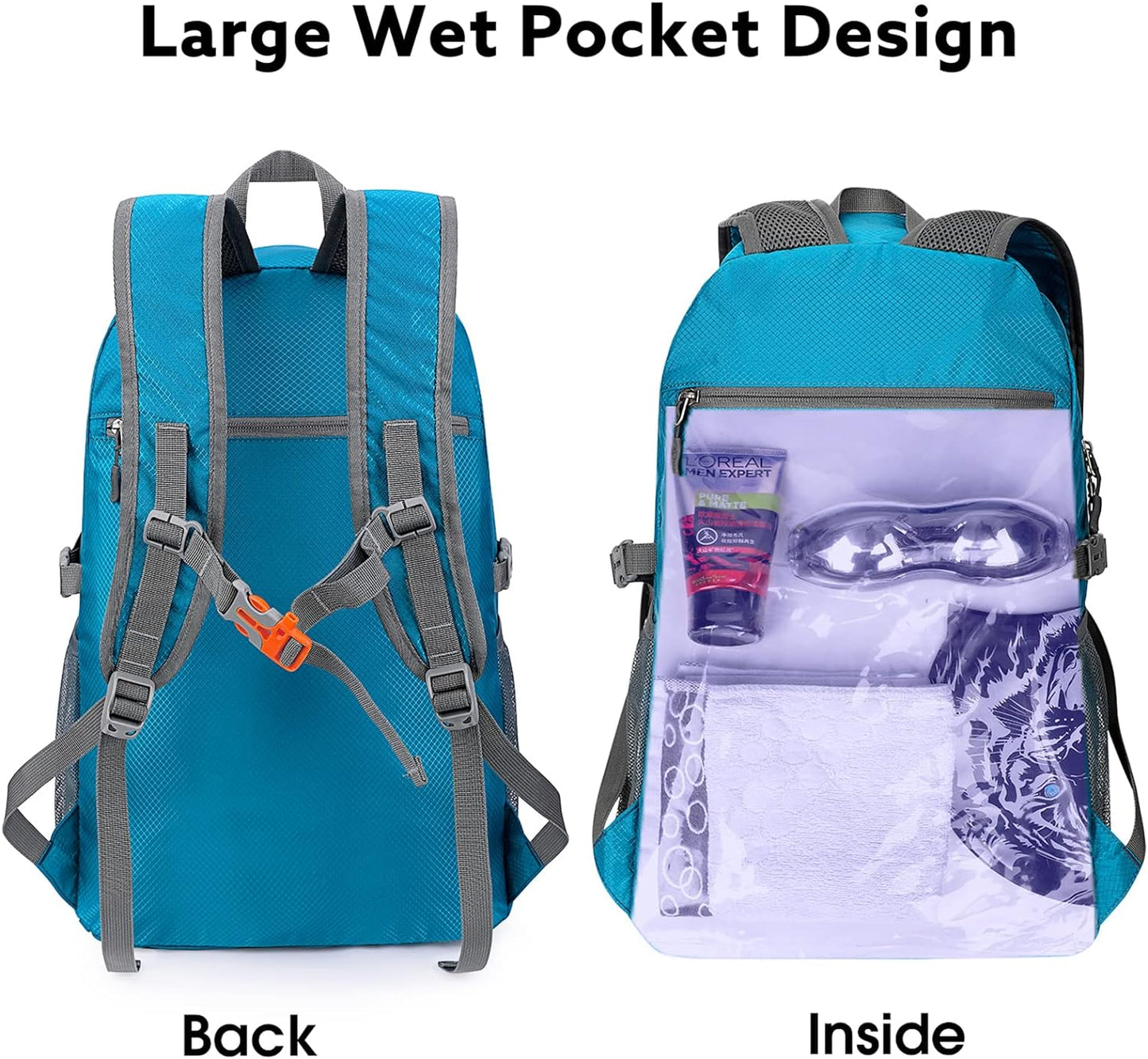 40L Lightweight Packable Hiking Backpack, Waterproof Travel Daypack