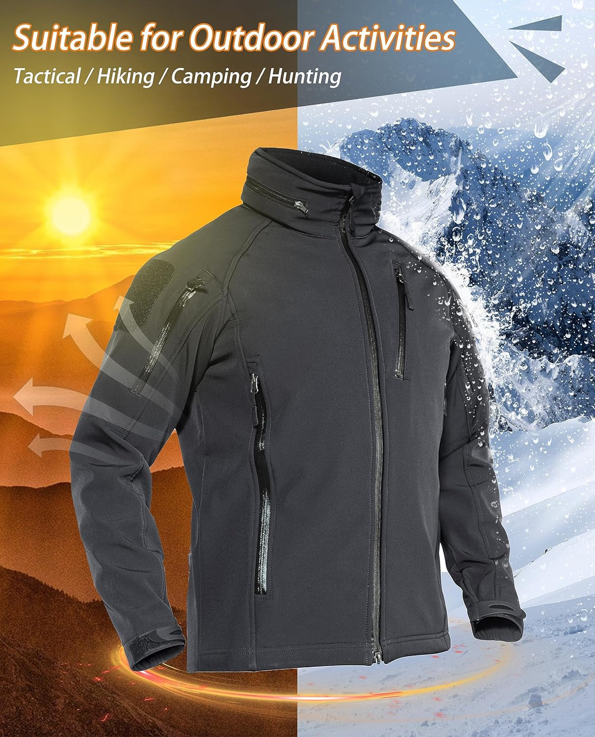 Men'S Special Ops Military Jacket Water Resistant Windproof Tactical Winter Zip up Rain Coat Hunting Outdoors