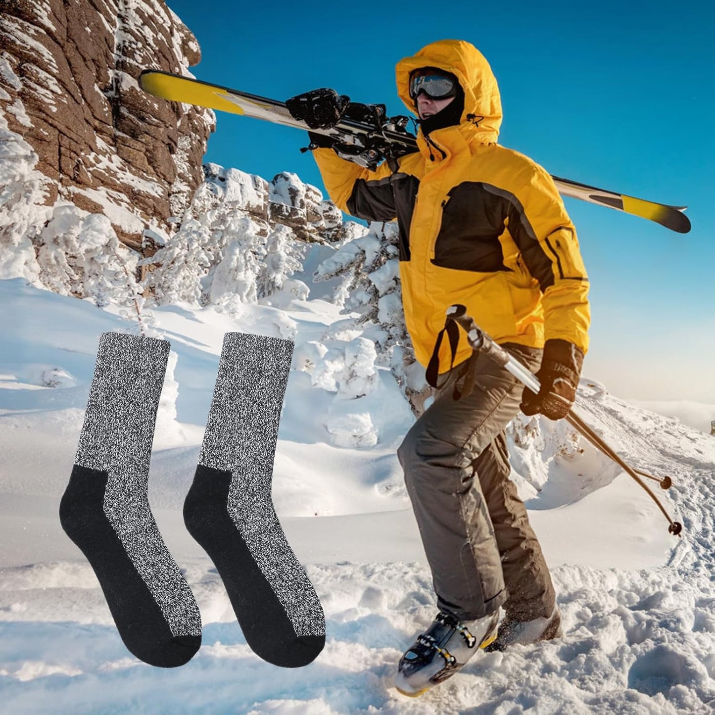 2 Pack Merino Mens Wool Socks, Winter Warm Thermal Socks for Men Cold Weather