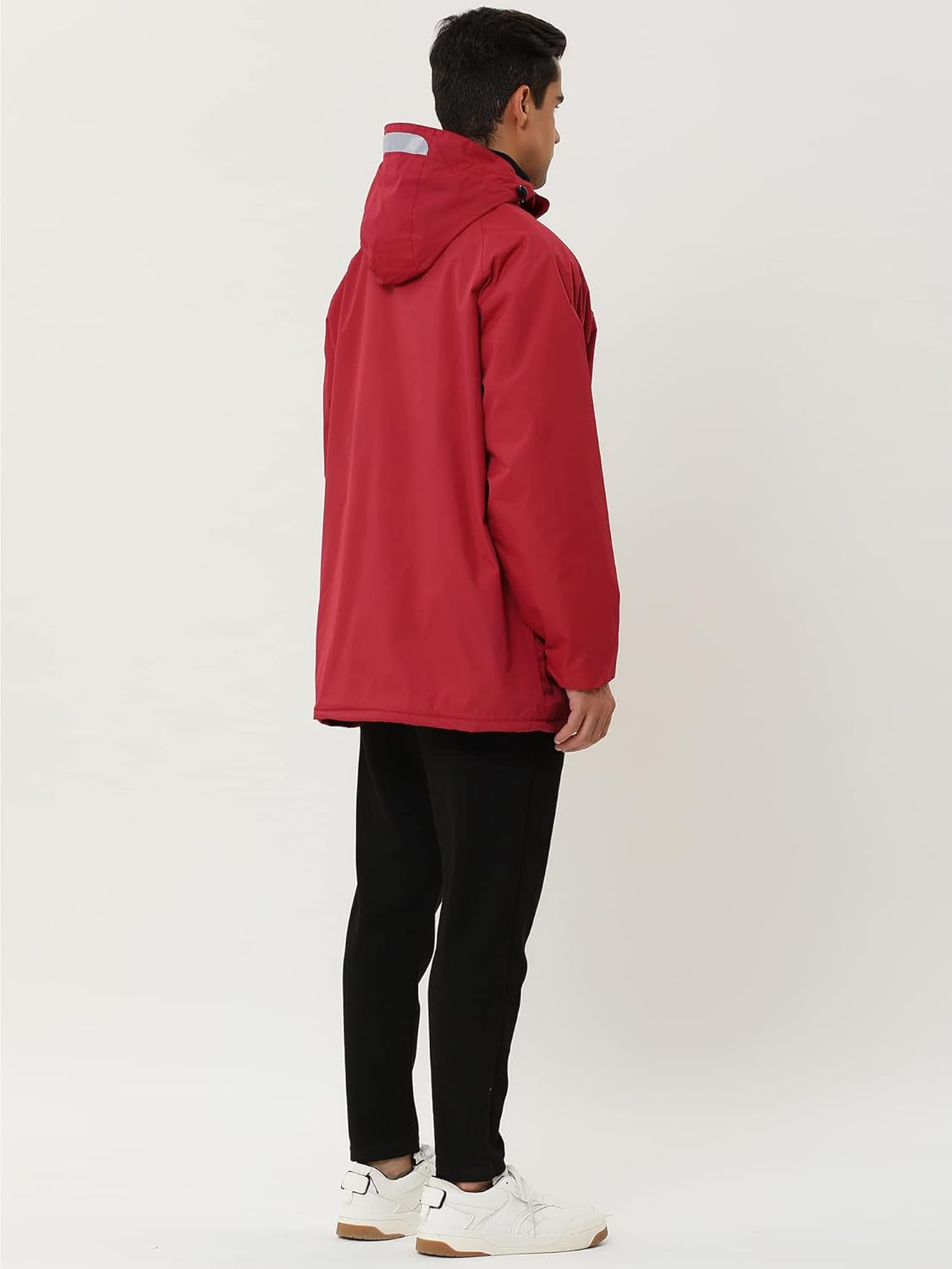 Men'S Windbreaker Fleece Lined Drawstring Hoodie Zipper Outdoor Rain Jacket Small Red