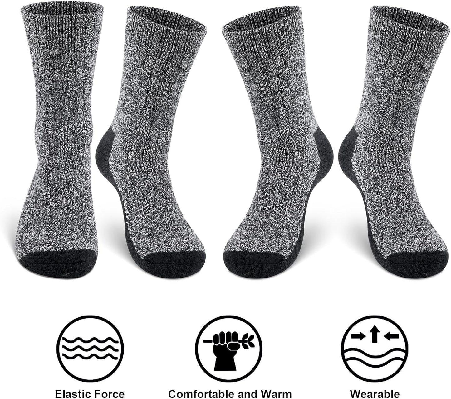 2 Pack Merino Mens Wool Socks, Winter Warm Thermal Socks for Men Cold Weather