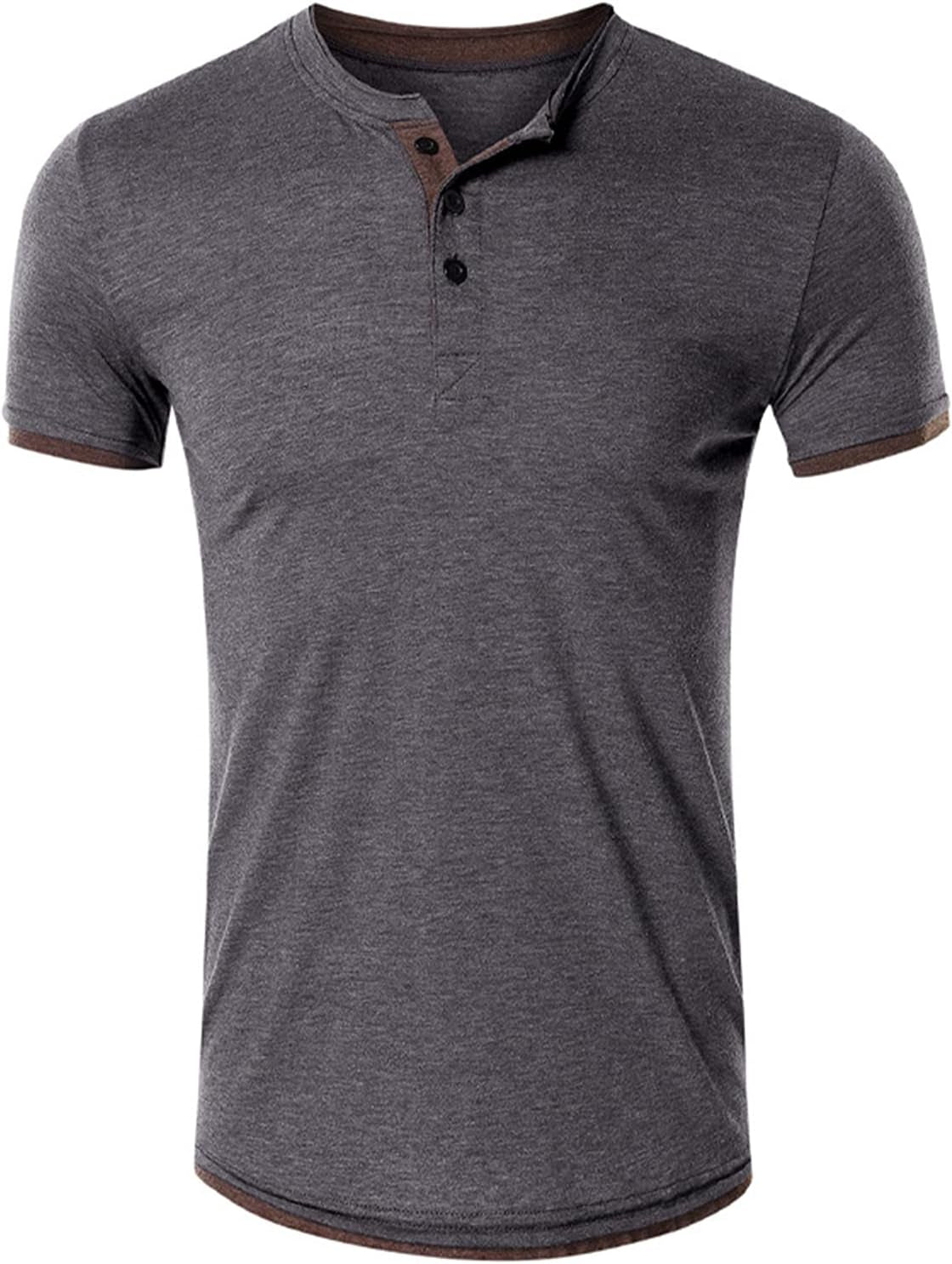 Mens Fashion Workout Henley T-Shirts Casual Sport Gym Fit Short Sleeve Buttons Cotton Tees Gray