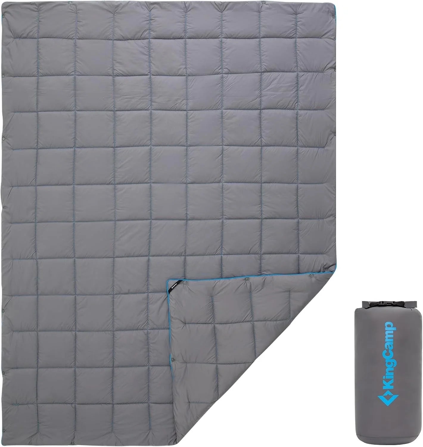 Camping Blanket Puffy, Lightweight Multifunctional Outdoor & Indoor Blanket with Snap Button, Water Repellent, Backpacking Quilt for Travel, Airplane, Hiking, Picnic, 69" X 53", Grey