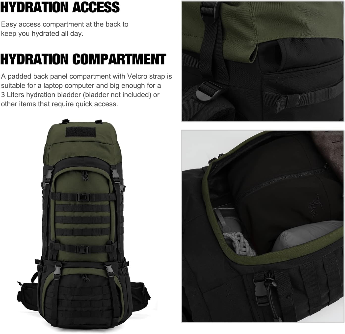 65L Molle Hiking Internal Frame Backpack with Rain Cover for Camping,Backpacking