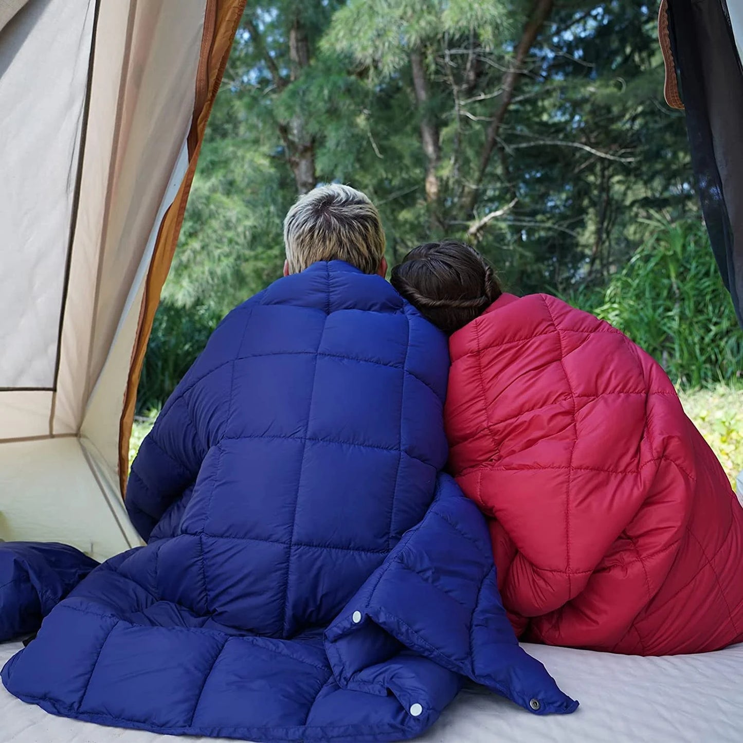 Camping Blanket Puffy, Lightweight Multifunctional Outdoor & Indoor Blanket with Snap Button, Water Repellent, Backpacking Quilt for Travel, Airplane, Hiking, Picnic, 69" X 53", Grey