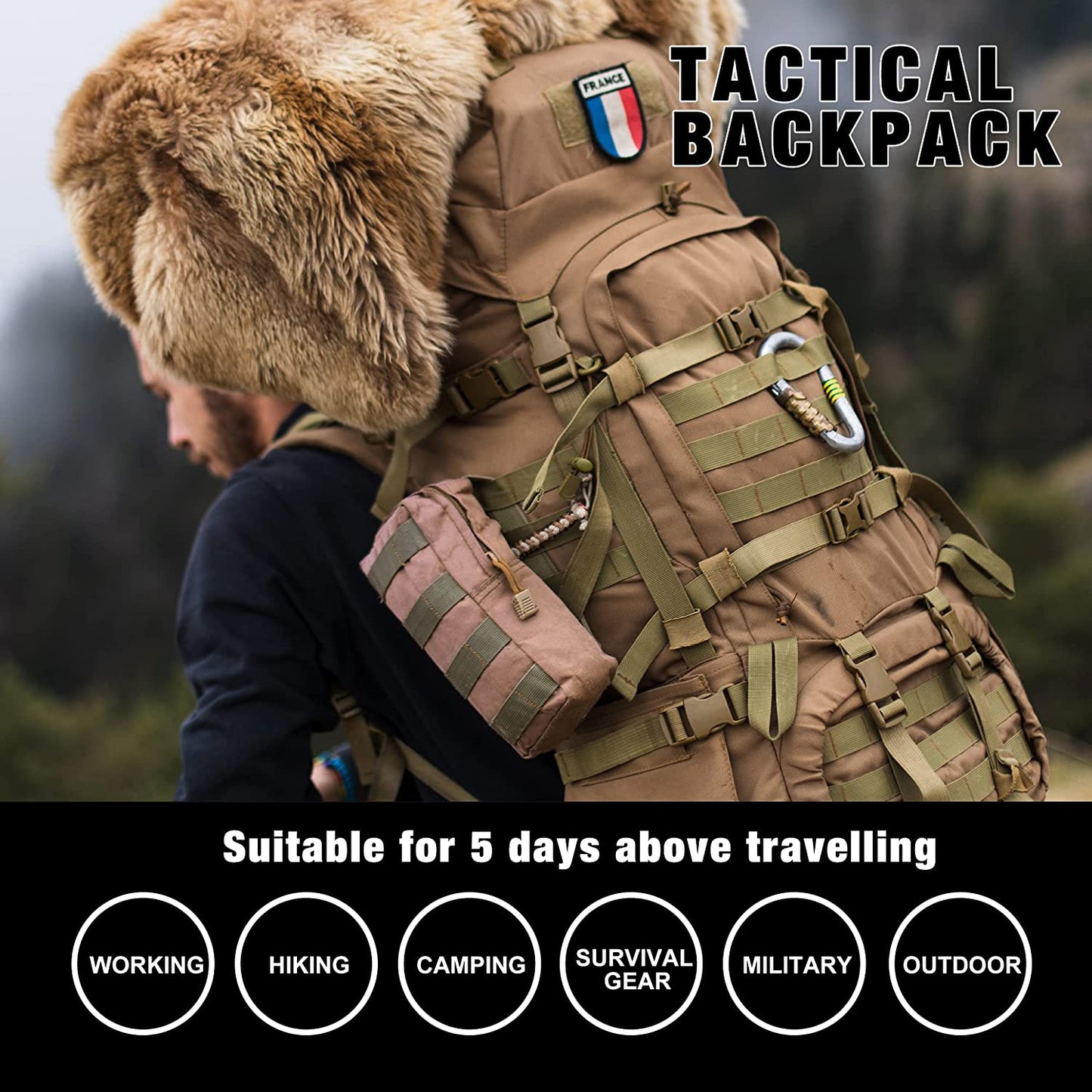 65L Molle Hiking Internal Frame Backpack with Rain Cover for Camping,Backpacking