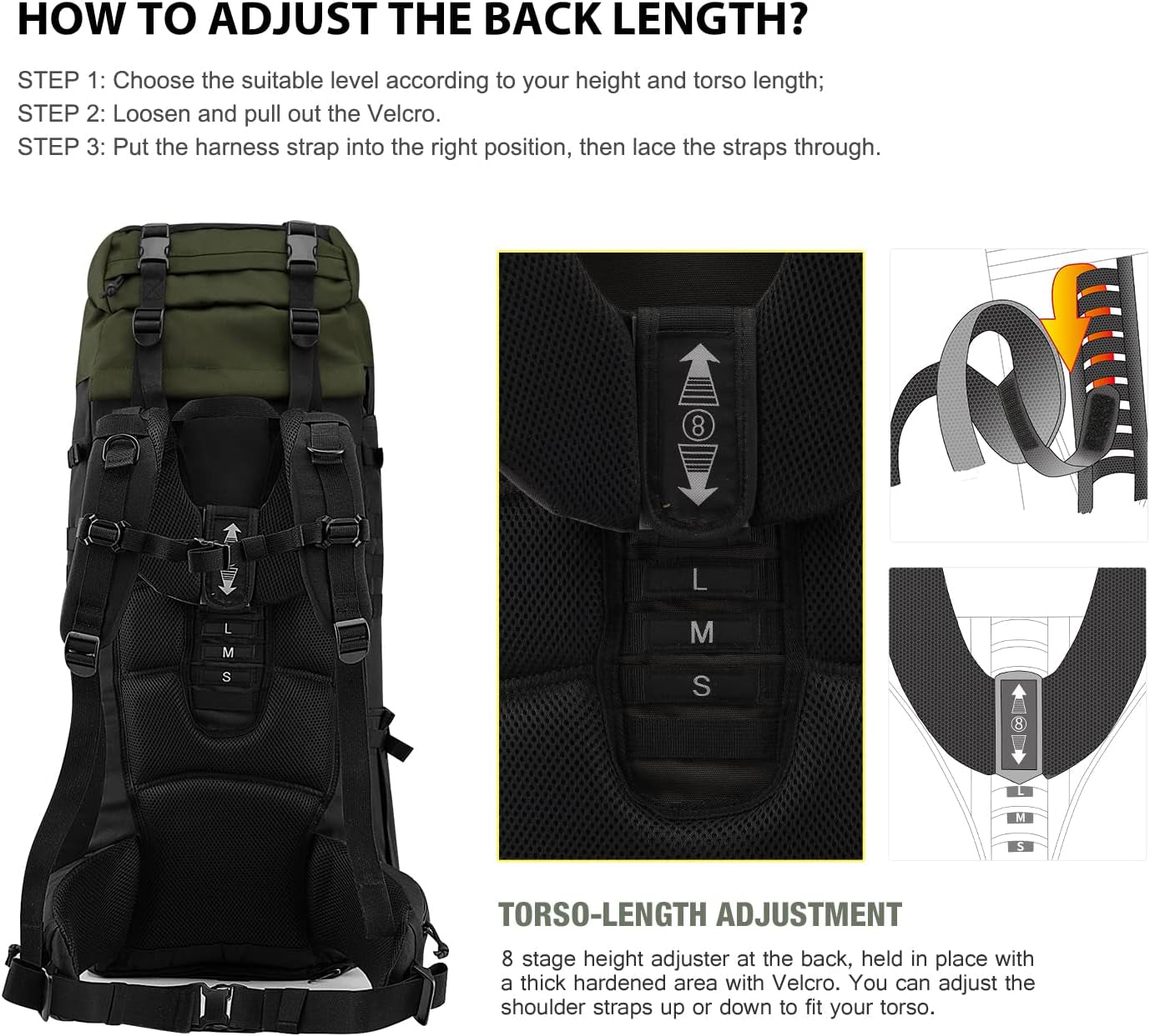 65L Molle Hiking Internal Frame Backpack with Rain Cover for Camping,Backpacking