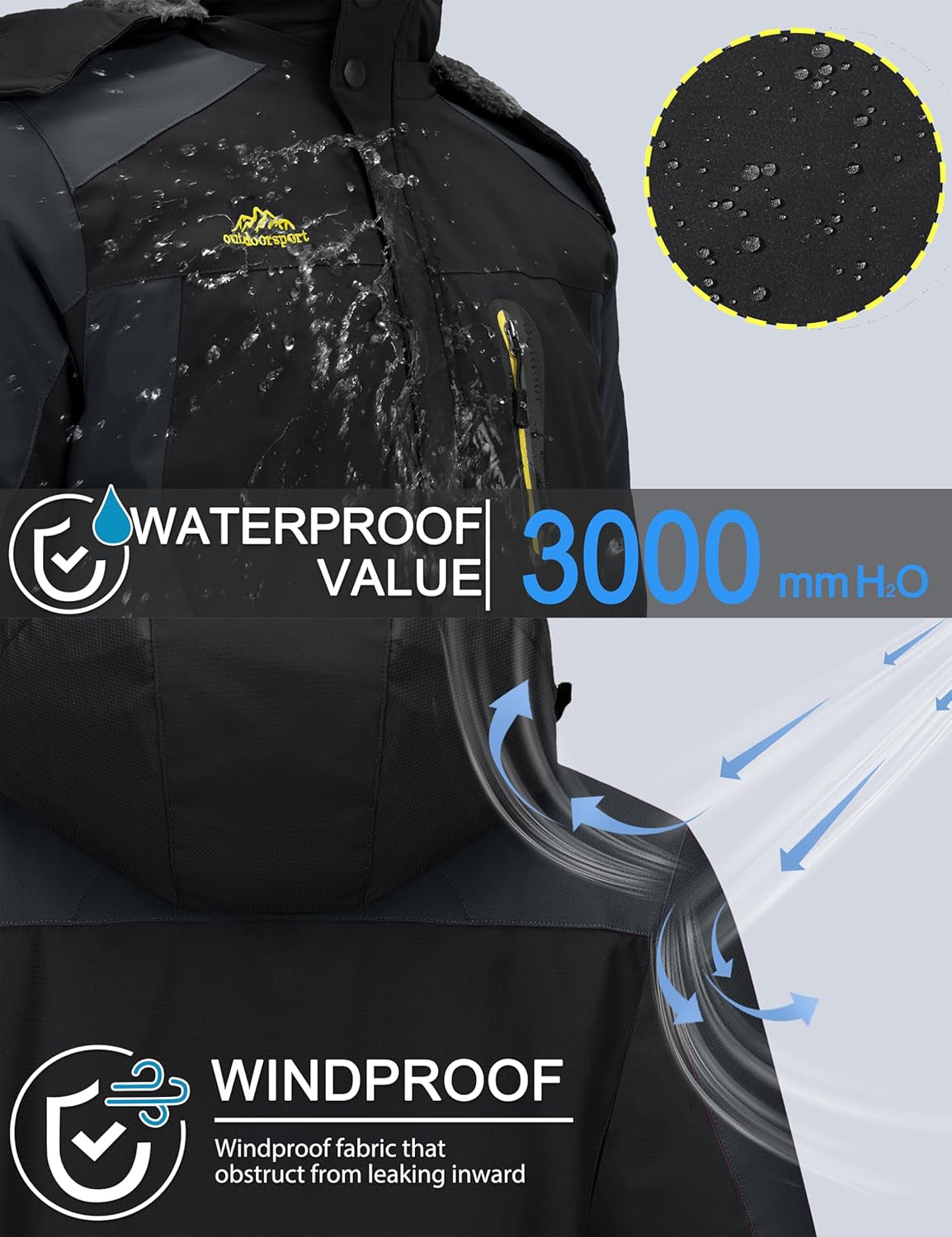 Men'S Winter Ski Jacket Waterproof Snow Coats Snowboard Fleece Lining Jacket Warm Parka with Hooded