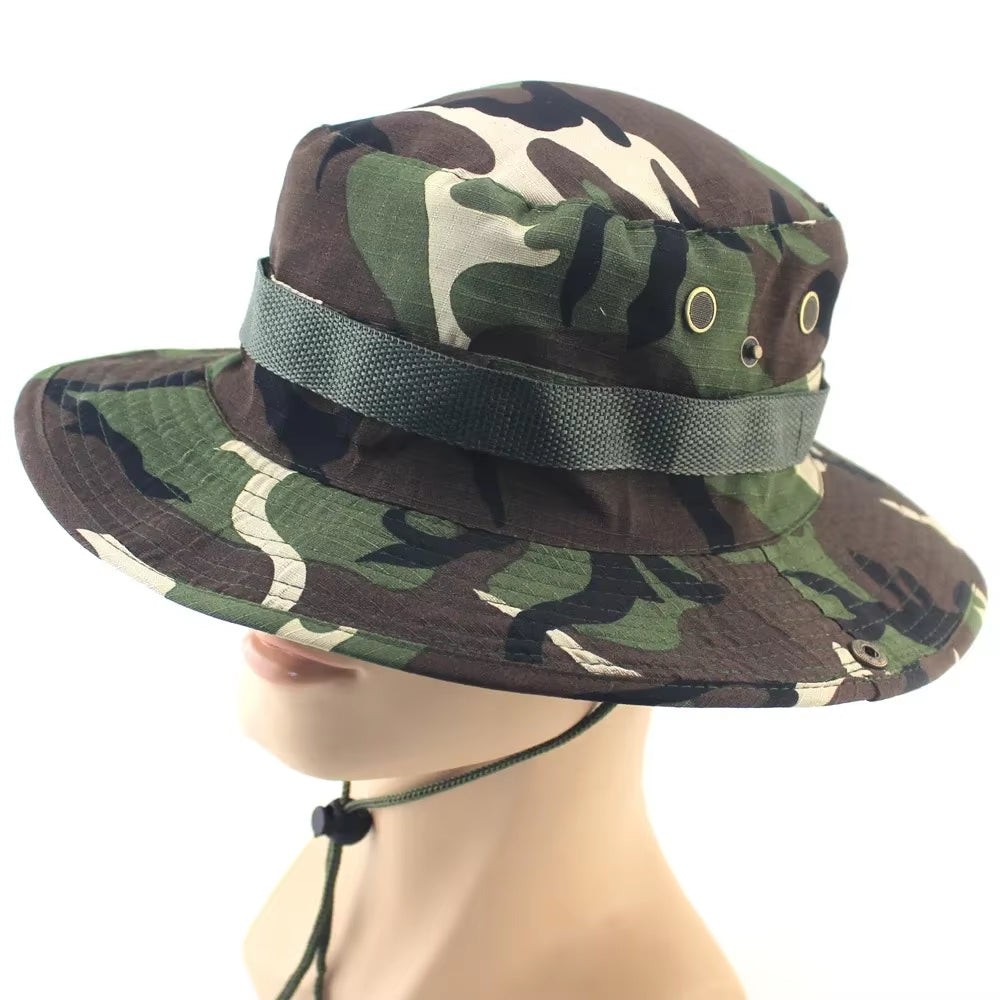 Camouflage Cap Boonie Hat Caps Camo Men Outdoor Sports Sun Bucket Cap Fishing Hiking Hunting Hats 60CM