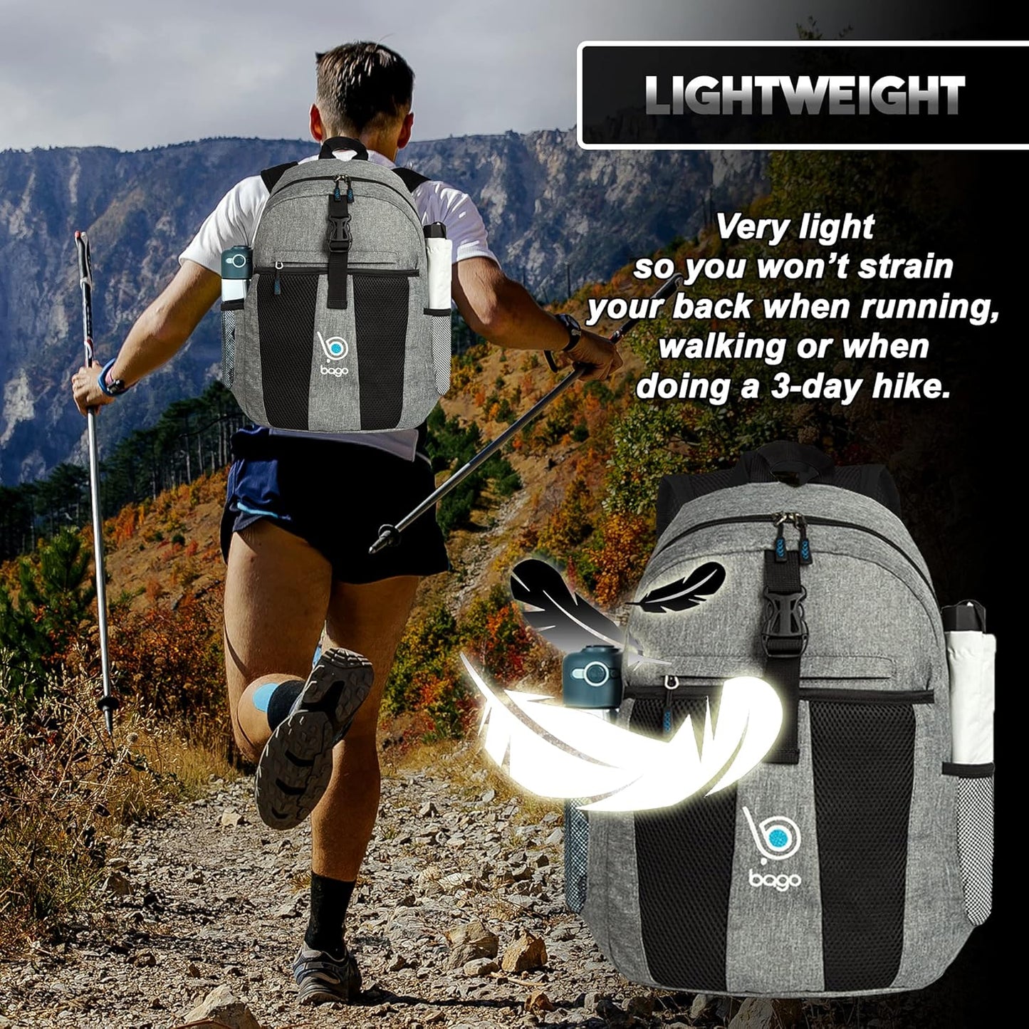 Lightweight Small Hiking Backpack for Women and Men - 25L Travel Day Pack - Foldable Hiking Daypack Ultralight for Camping Outdoor Sports - Day Bag Packable Backpack for Travel (Snowgray)