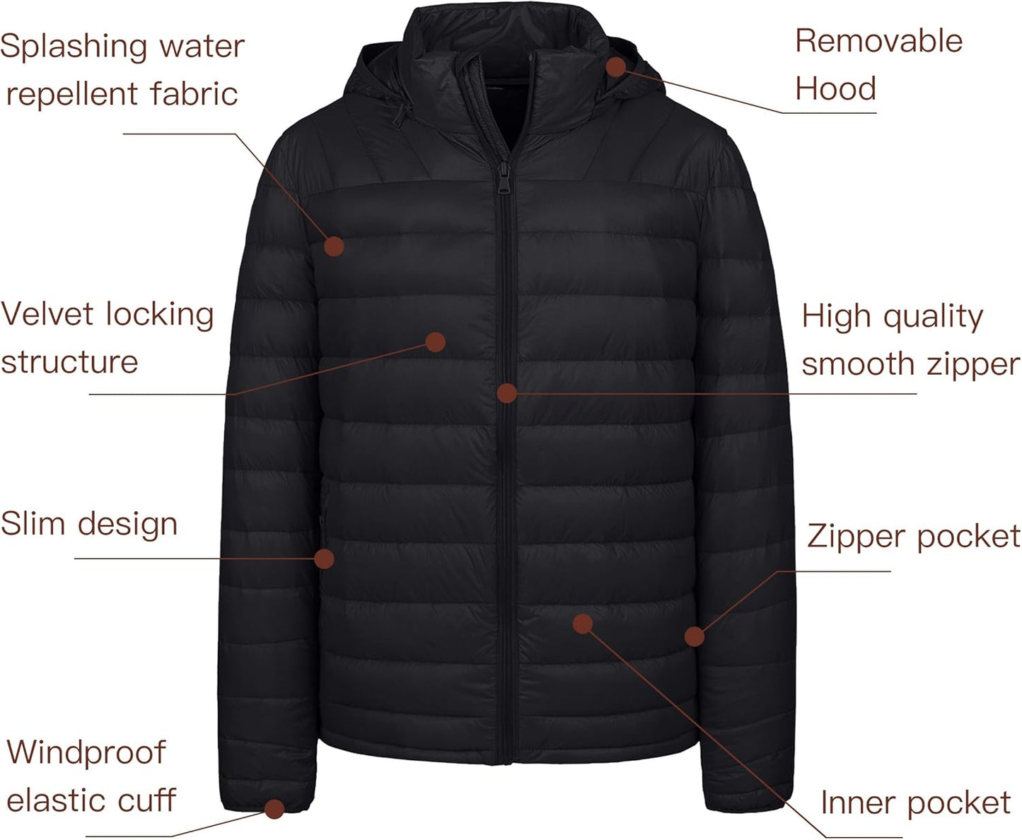 Men'S Packable Ultra Light down Jacket with Removable Hood(Black,S)