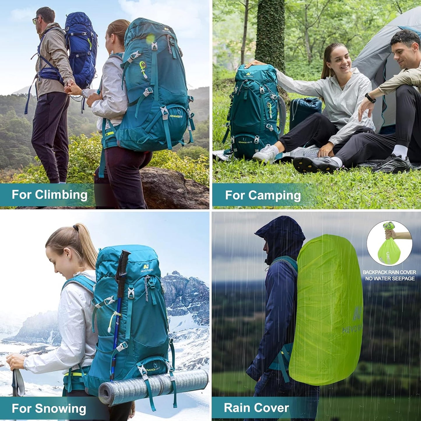 Internal Frame Hiking Backpack 50/60/65/70/80L, Mountain Climbing Camping Backpack Daypack Waterproof Rain Cover