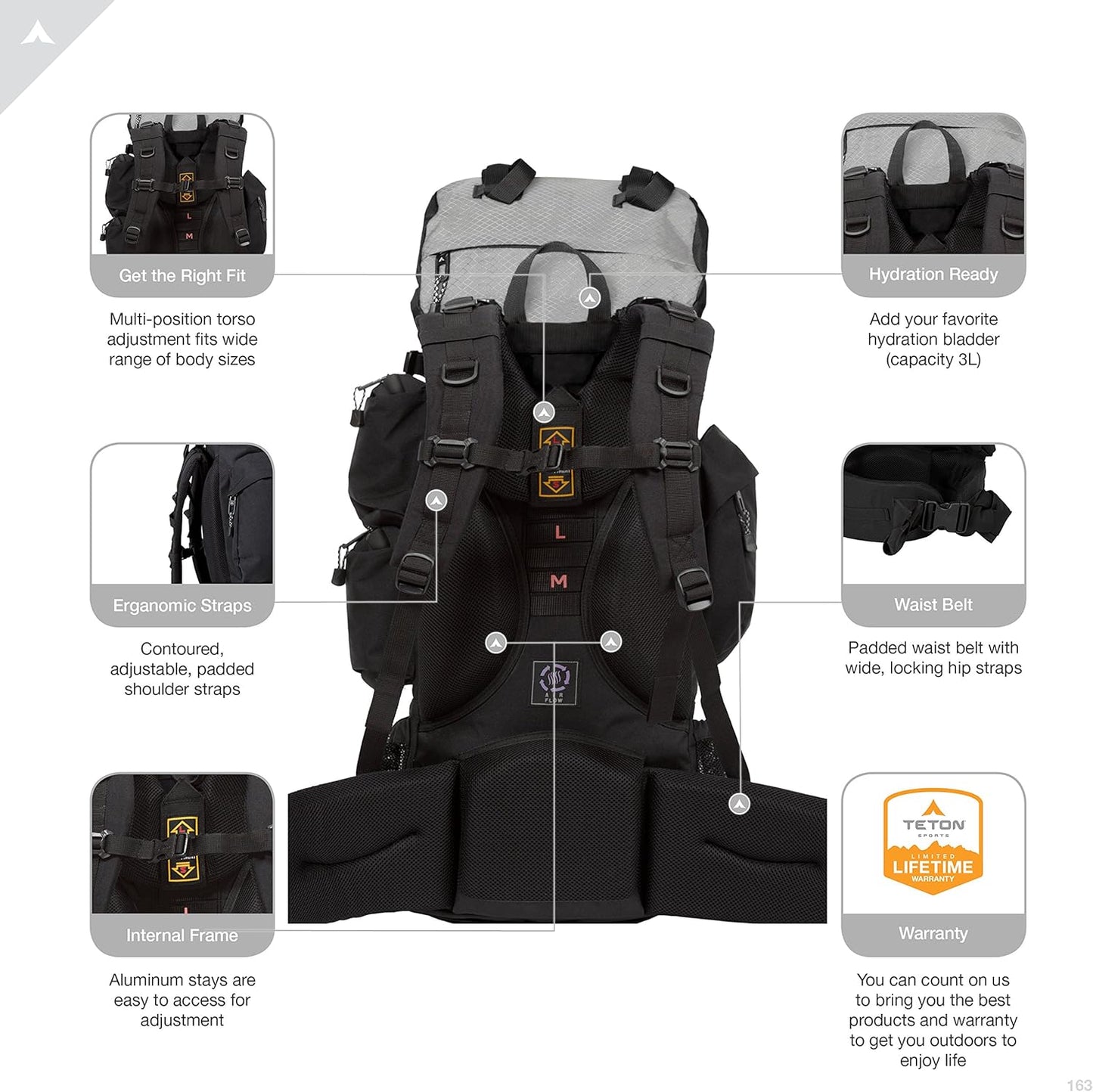 TETON 65L Explorer Internal Frame Backpack for Hiking, Camping, Backpacking, Rain Cover Included