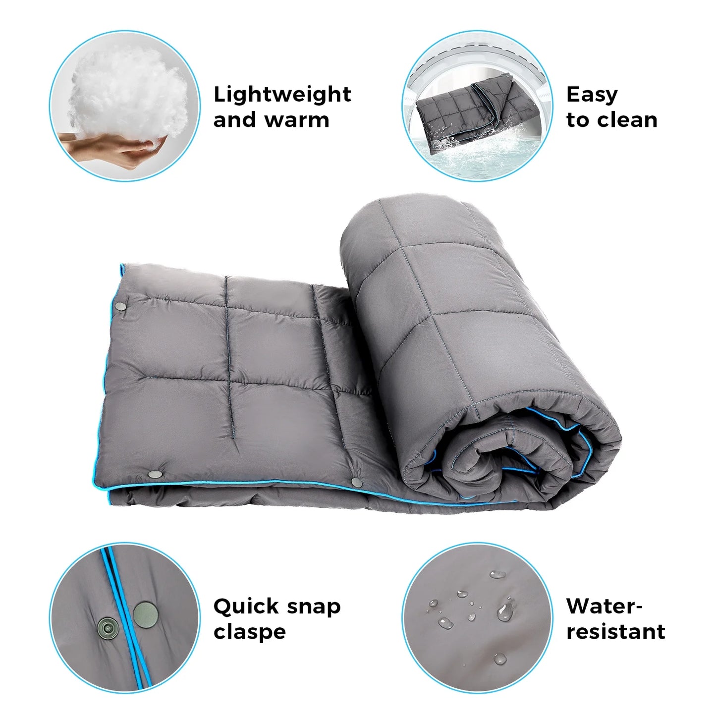 Camping Blanket Puffy, Lightweight Multifunctional Outdoor & Indoor Blanket with Snap Button, Water Repellent, Backpacking Quilt for Travel, Airplane, Hiking, Picnic, 69" X 53", Grey