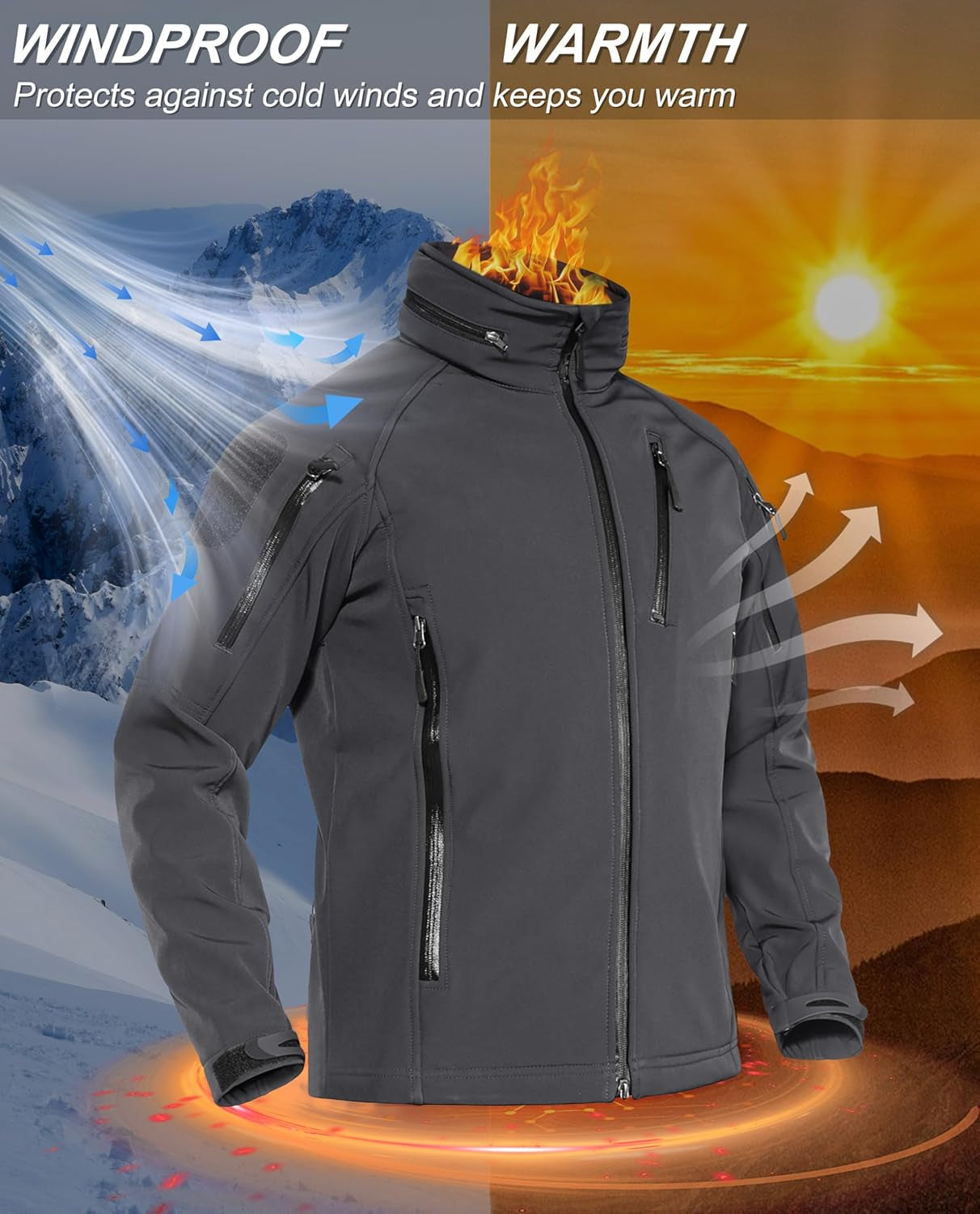 Men'S Special Ops Military Jacket Water Resistant Windproof Tactical Winter Zip up Rain Coat Hunting Outdoors