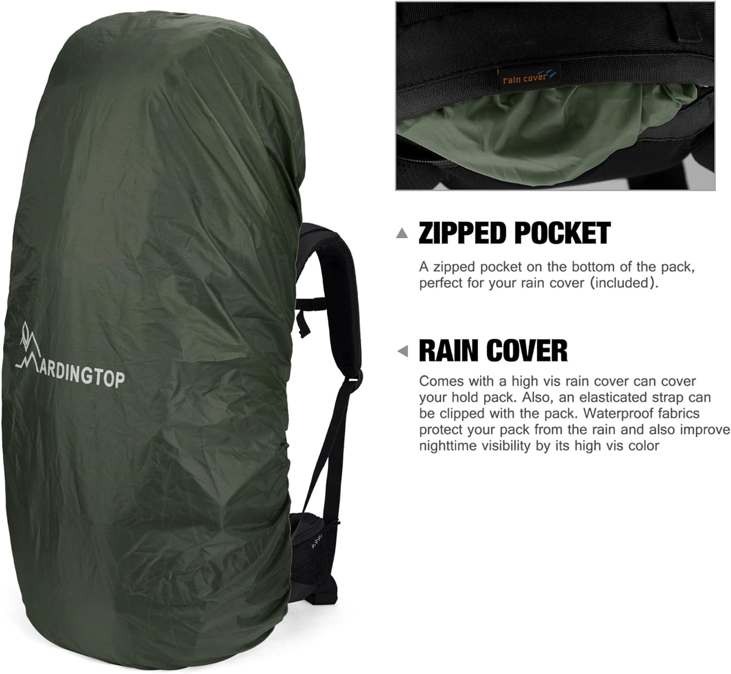 65L Molle Hiking Internal Frame Backpack with Rain Cover for Camping,Backpacking