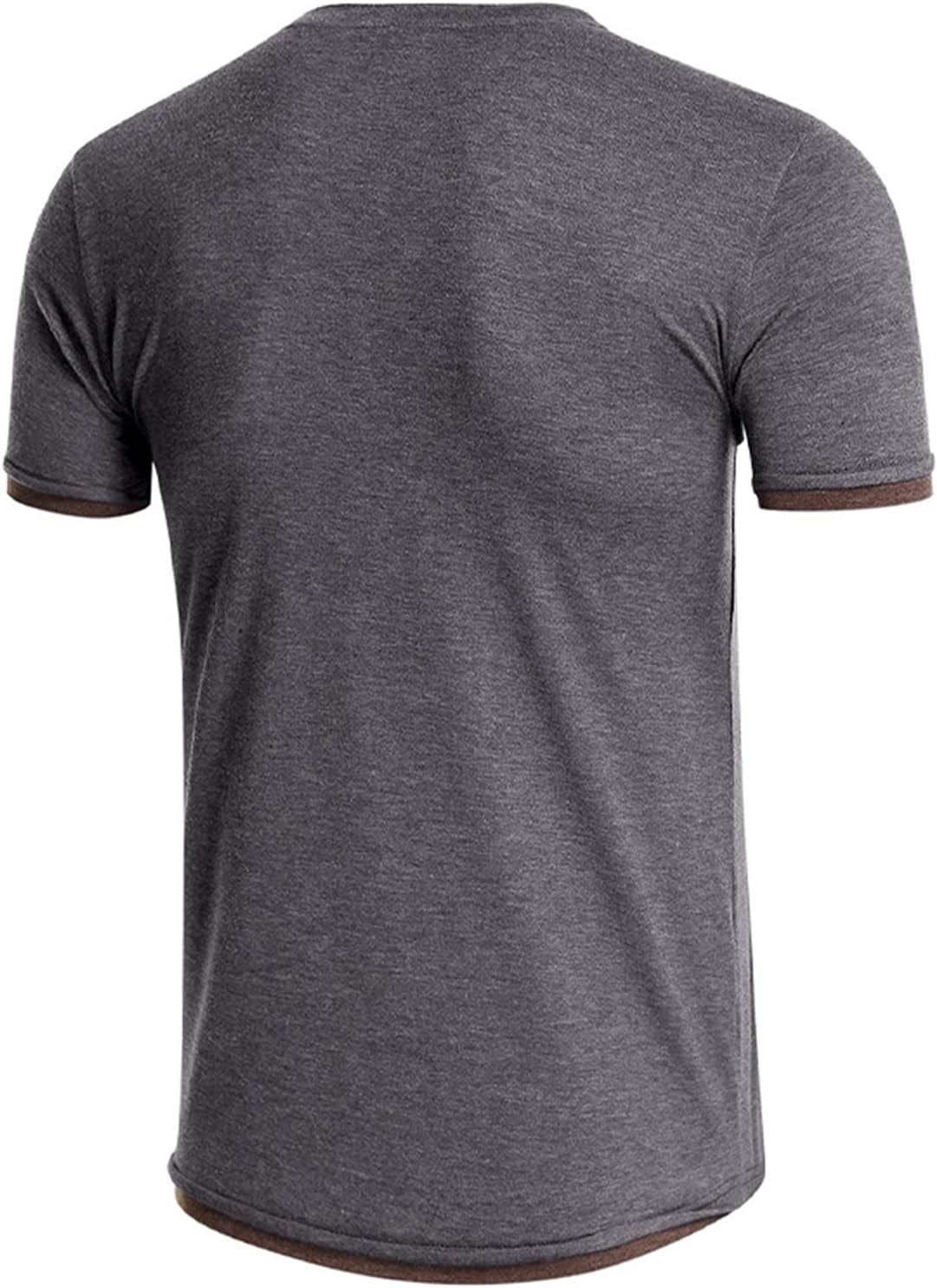 Mens Fashion Workout Henley T-Shirts Casual Sport Gym Fit Short Sleeve Buttons Cotton Tees Gray
