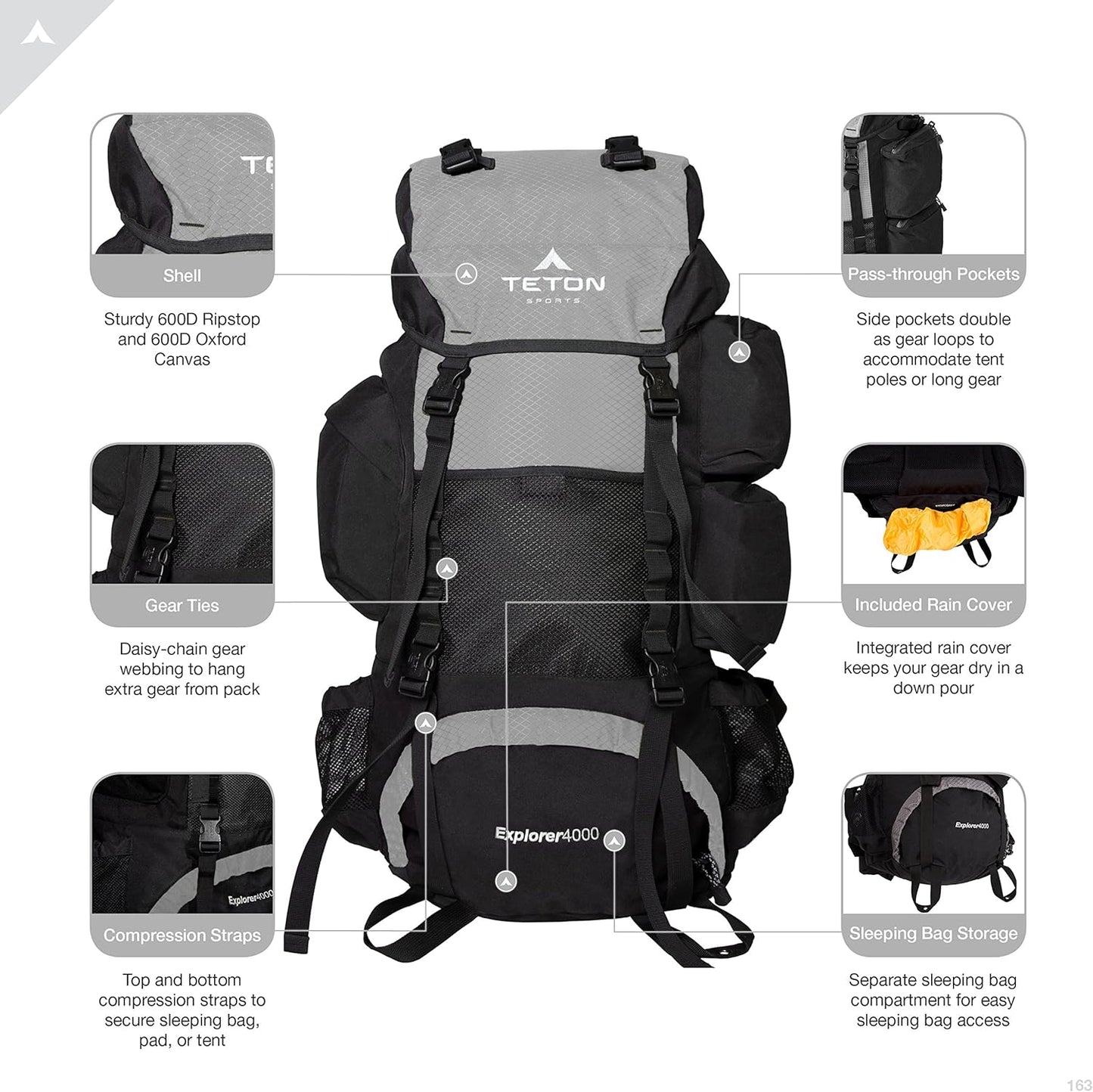 TETON 65L Explorer Internal Frame Backpack for Hiking, Camping, Backpacking, Rain Cover Included