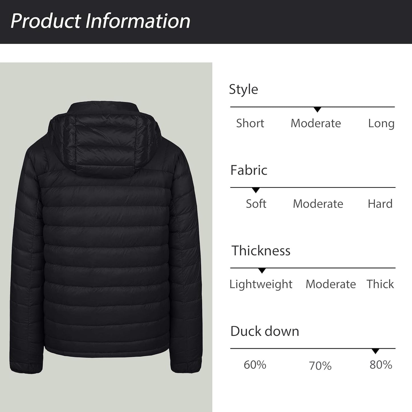Men'S Packable Ultra Light down Jacket with Removable Hood(Black,S)