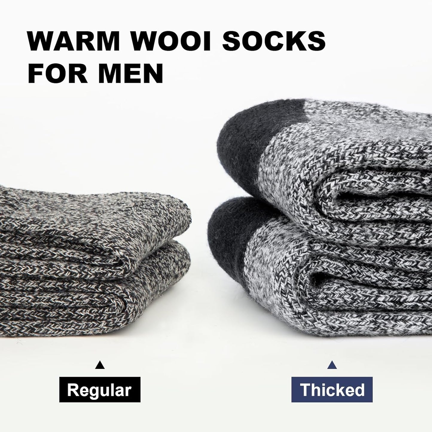 2 Pack Merino Mens Wool Socks, Winter Warm Thermal Socks for Men Cold Weather