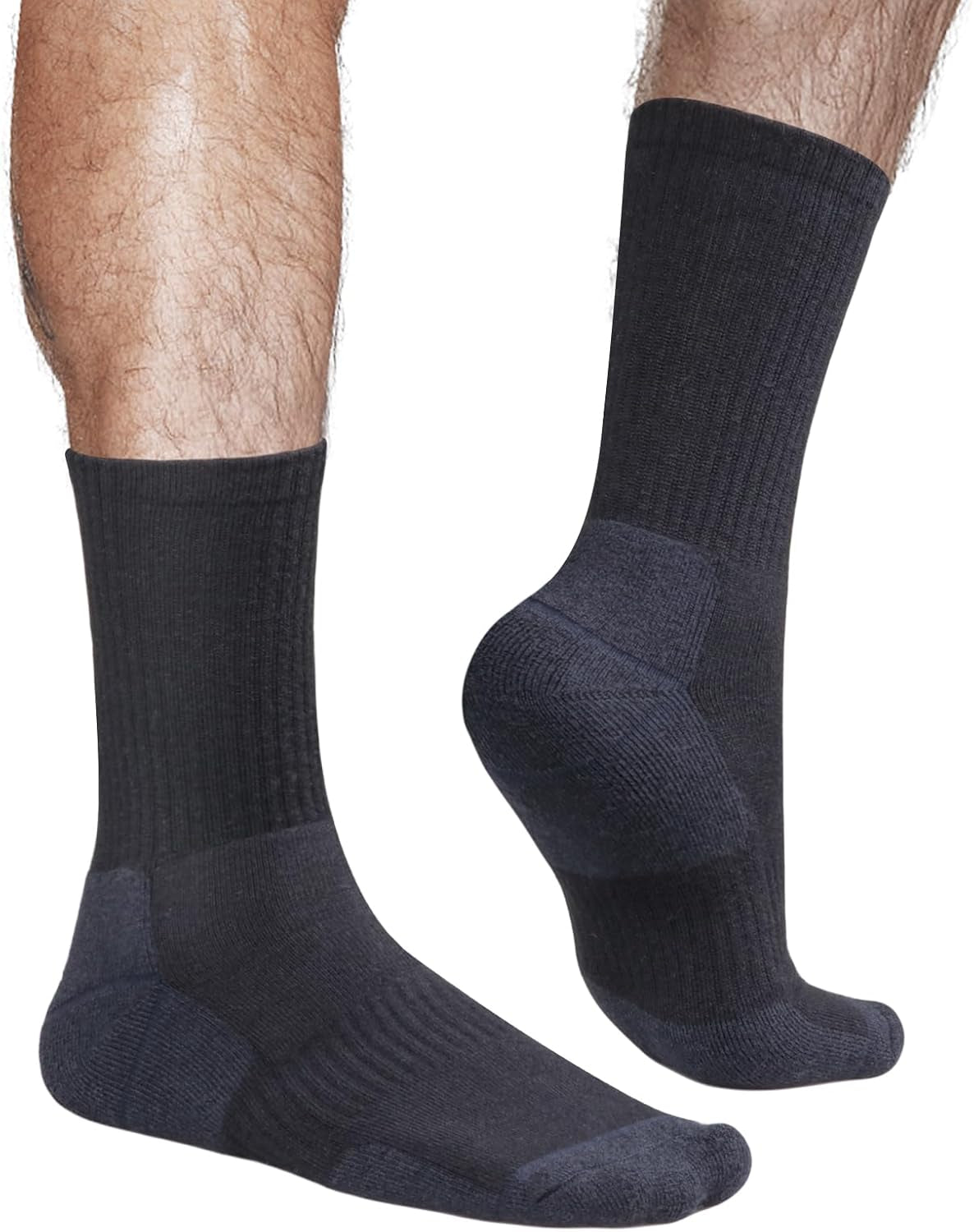 Men'S Black Athletic Hiking Socks Breathable Cotton Cushioned Crew Socks Padded Work Socks for Men Size 9-11, 5 Paiirs