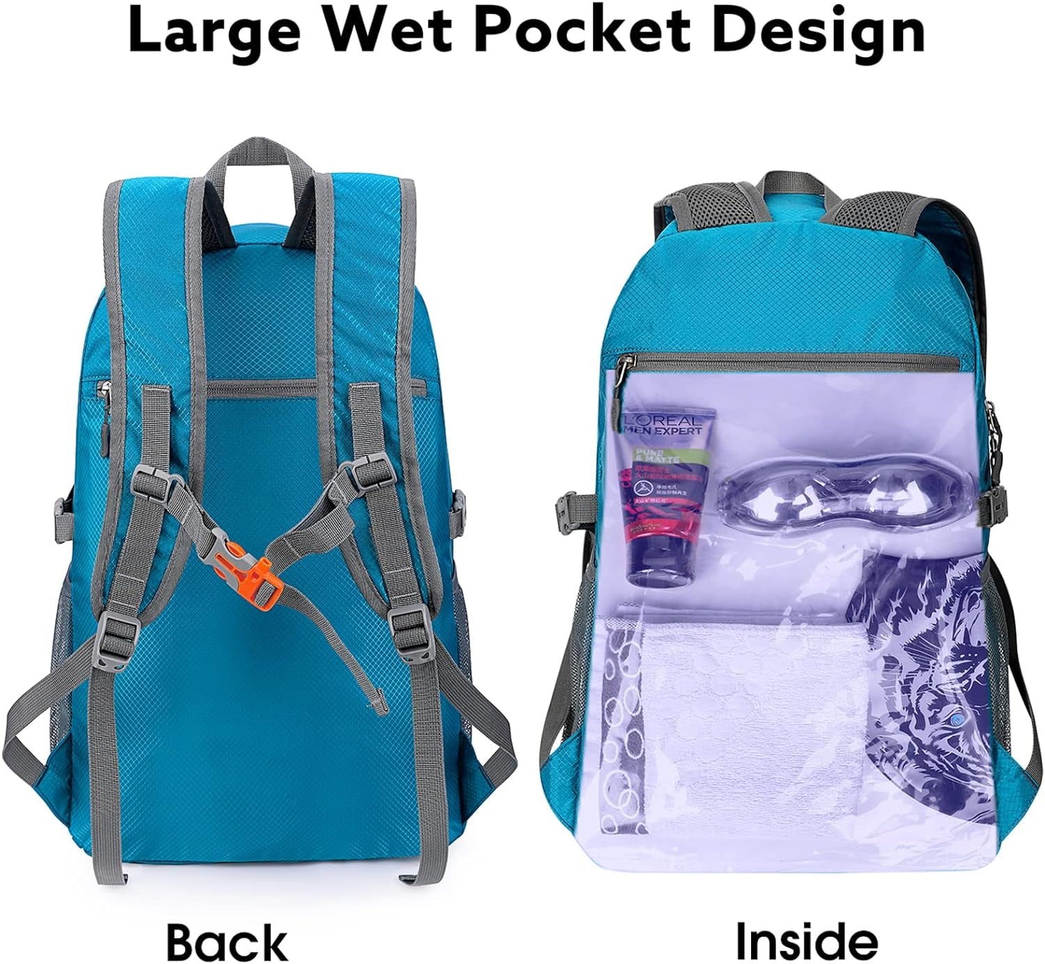 40L Lightweight Packable Hiking Backpack, Waterproof Travel Daypack