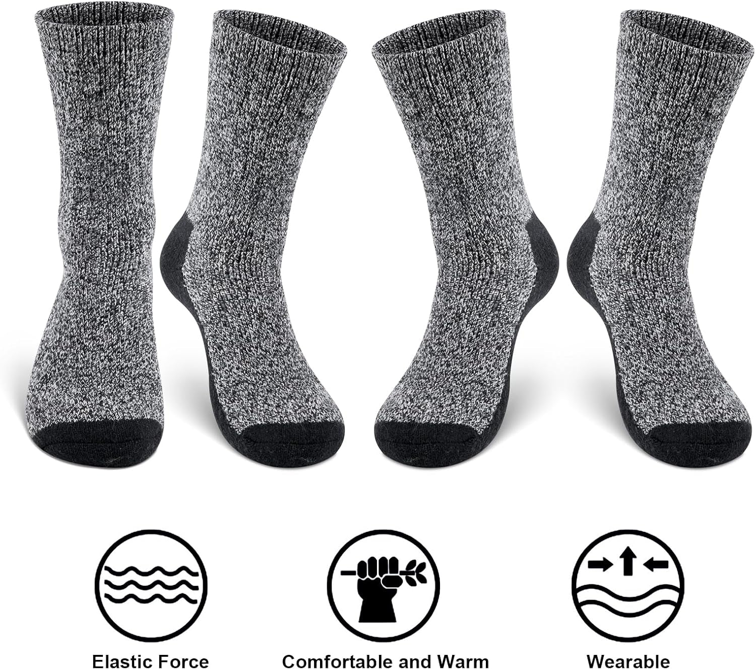 2 Pack Merino Mens Wool Socks, Winter Warm Thermal Socks for Men Cold Weather