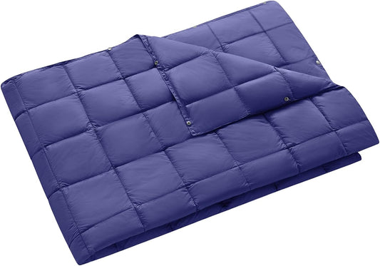 Ultralight Camping Blanket Packable down Alternative Puffy Wearable Blankets Weatherproof Warm Package Quilt with Snap Buttons for Outdoor Hiking Travel Picnic Stadium (69"L X 53"W Darkblue)