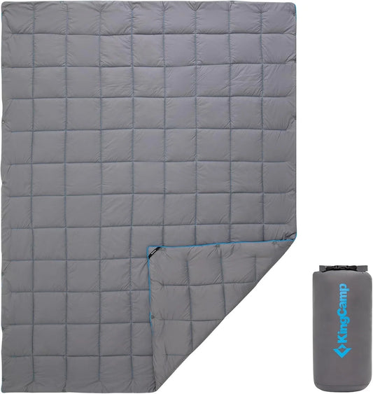 Camping Blanket Puffy, Lightweight Multifunctional Outdoor & Indoor Blanket with Snap Button, Water Repellent, Backpacking Quilt for Travel, Airplane, Hiking, Picnic, 69" X 53", Grey