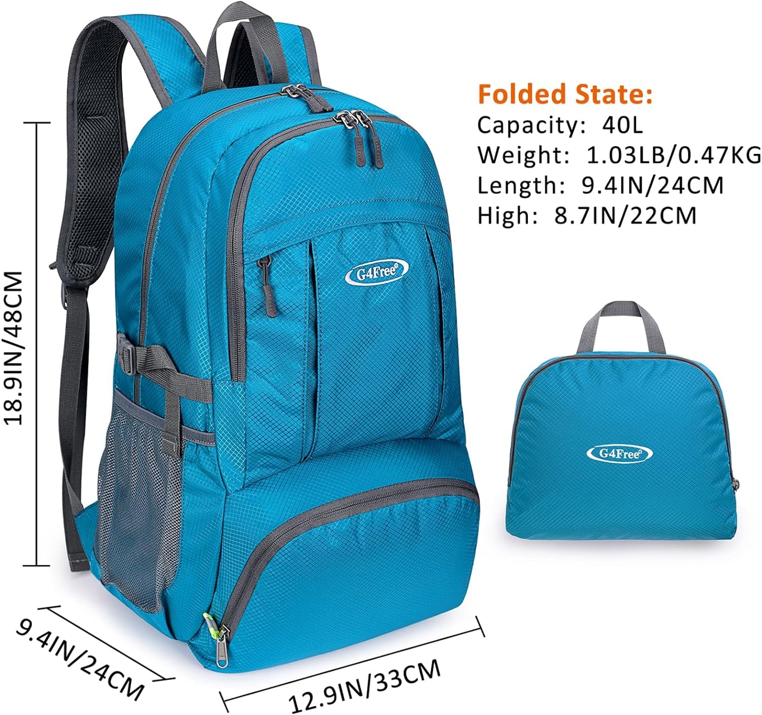 40L Lightweight Packable Hiking Backpack, Waterproof Travel Daypack