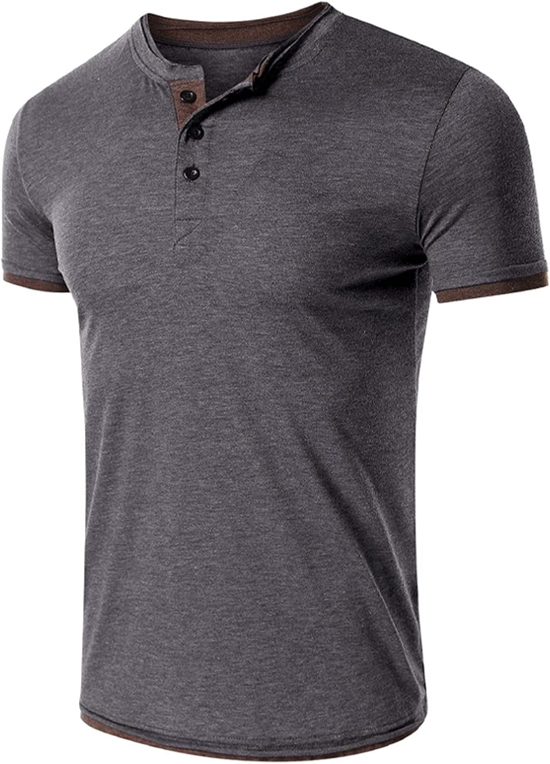 Mens Fashion Workout Henley T-Shirts Casual Sport Gym Fit Short Sleeve Buttons Cotton Tees Gray