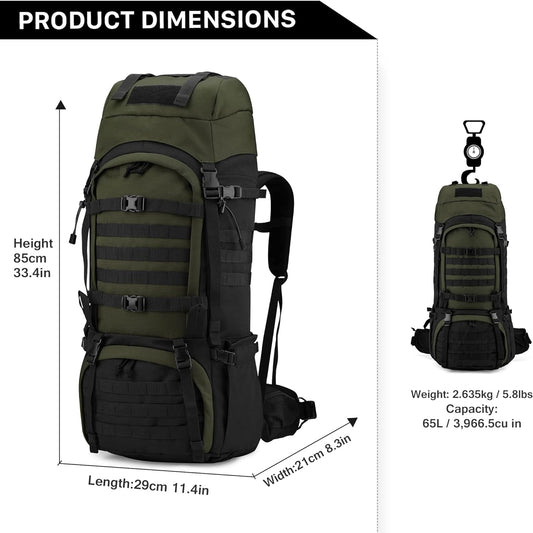 65L Molle Hiking Internal Frame Backpack with Rain Cover for Camping,Backpacking