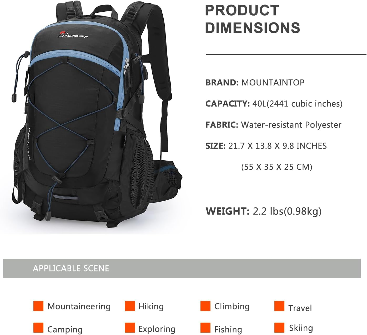 40L Hiking Backpack,Lightweight Travel Backpack for Men Women Outdoor Backpacking, Camping