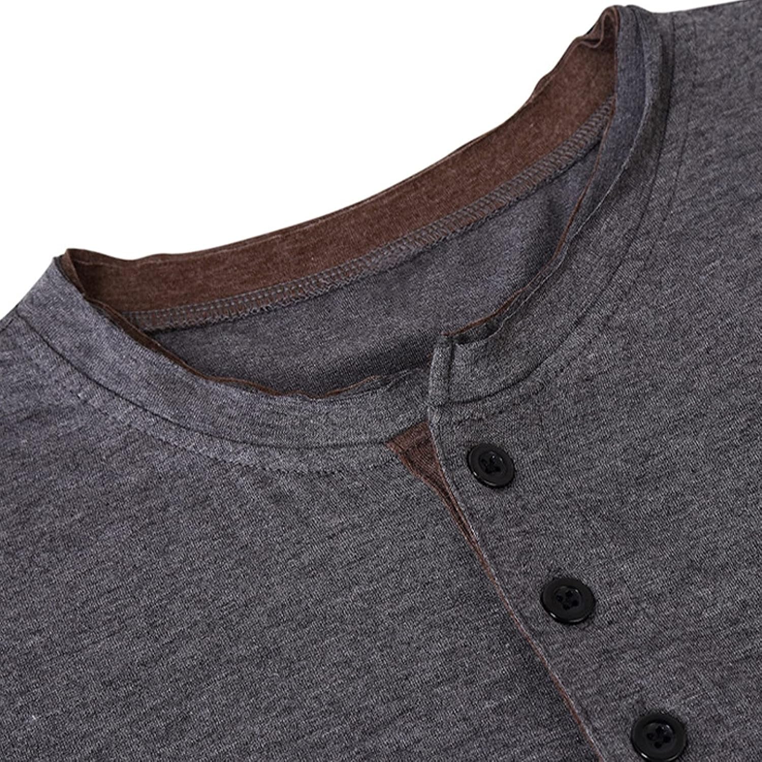 Mens Fashion Workout Henley T-Shirts Casual Sport Gym Fit Short Sleeve Buttons Cotton Tees Gray
