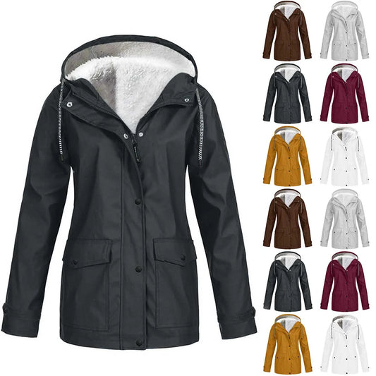 Winter Coats for Women plus Size Clearance Fleece Lined Solid Color Warm Casual Coats with Hooded Drawstring Zip-Up Button down Neck Jackets for Hiking, Outdoor Dark Gray, Size XL