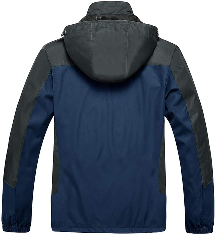 Men'S Windproof Jacket Water-Resistant Lightweight Running Jacket Hooded Raincoat Windbreaker