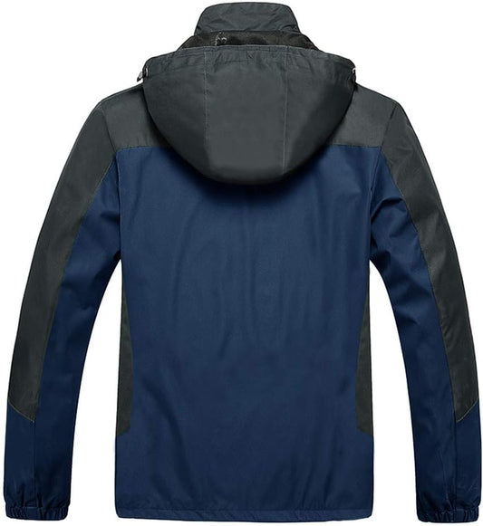 Men'S Windproof Jacket Water-Resistant Lightweight Running Jacket Hooded Raincoat Windbreaker