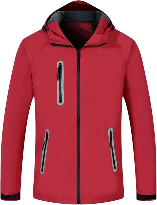 Men'S Windbreaker Fleece Lined Drawstring Hoodie Zipper Outdoor Rain Jacket Small Red