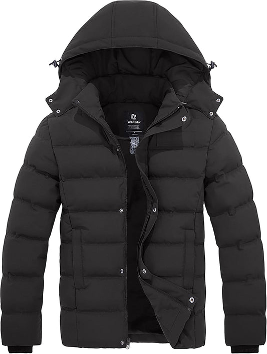 Men'S Hooded Winter Coat Warm Puffer Jacket Thicken Cotton Coat with Removable Hood