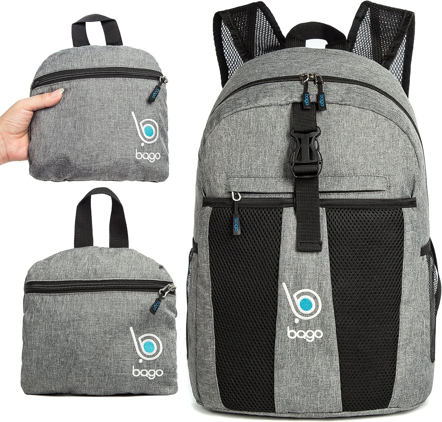 Lightweight Small Hiking Backpack for Women and Men - 25L Travel Day Pack - Foldable Hiking Daypack Ultralight for Camping Outdoor Sports - Day Bag Packable Backpack for Travel (Snowgray)