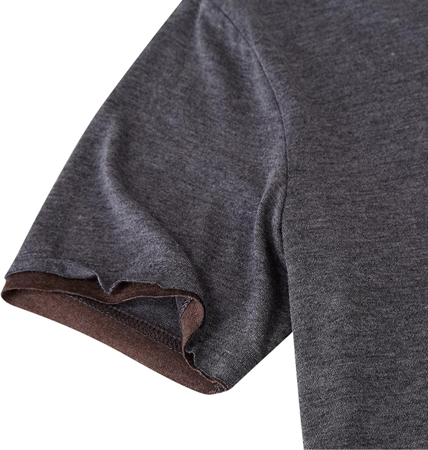 Mens Fashion Workout Henley T-Shirts Casual Sport Gym Fit Short Sleeve Buttons Cotton Tees Gray