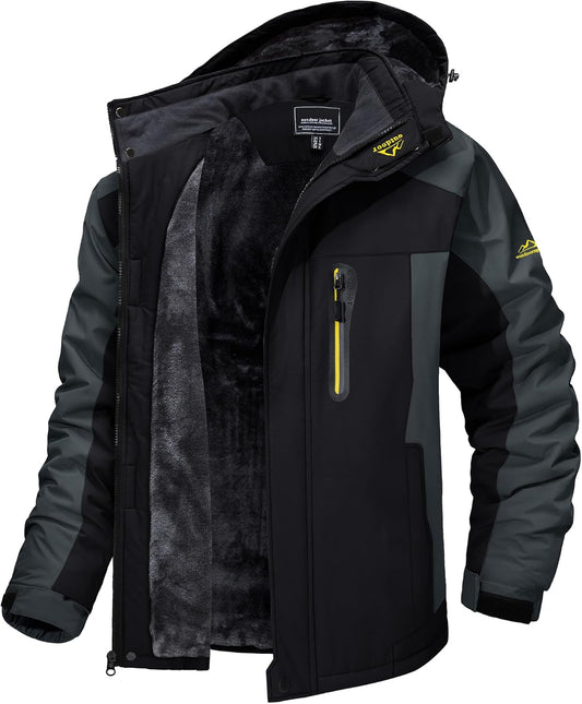 Men'S Winter Ski Jacket Waterproof Snow Coats Snowboard Fleece Lining Jacket Warm Parka with Hooded